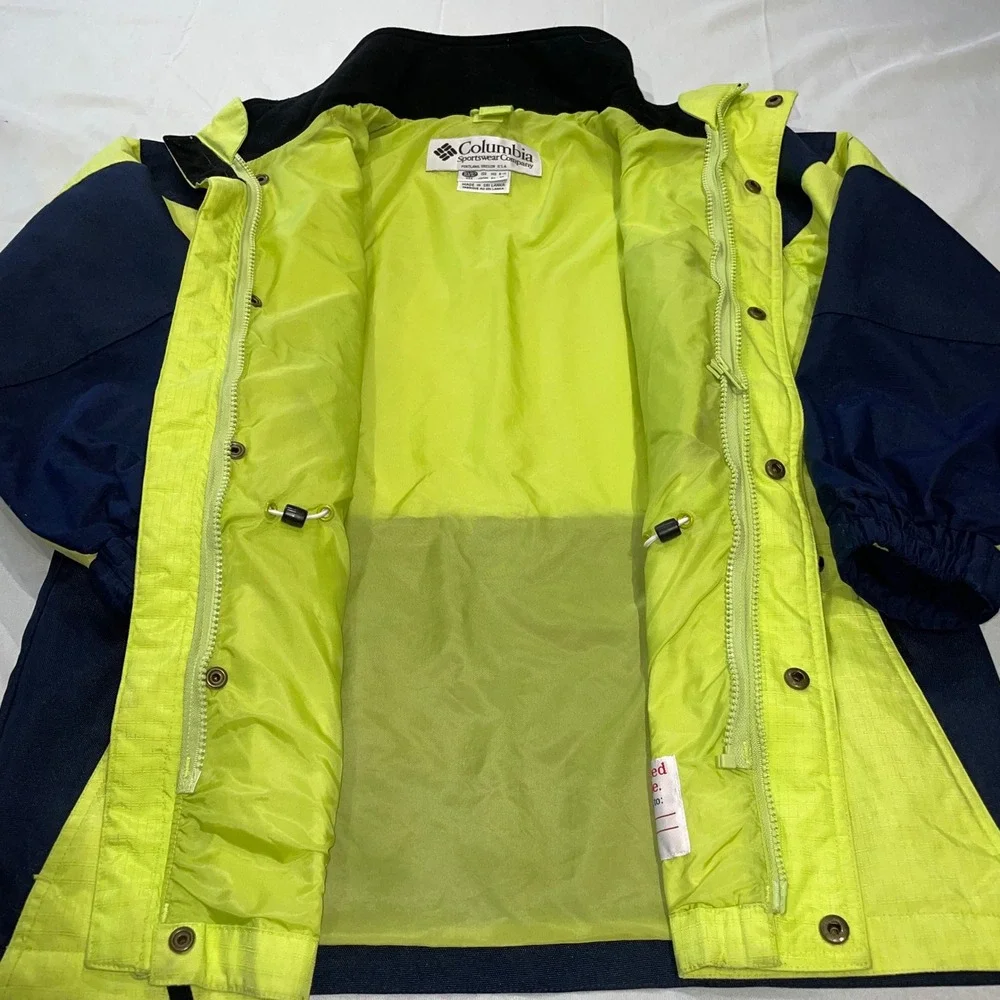 Columbia Kids Ski Jacket Neon Lime Green Navy Blue Size 10/12 SG 7085